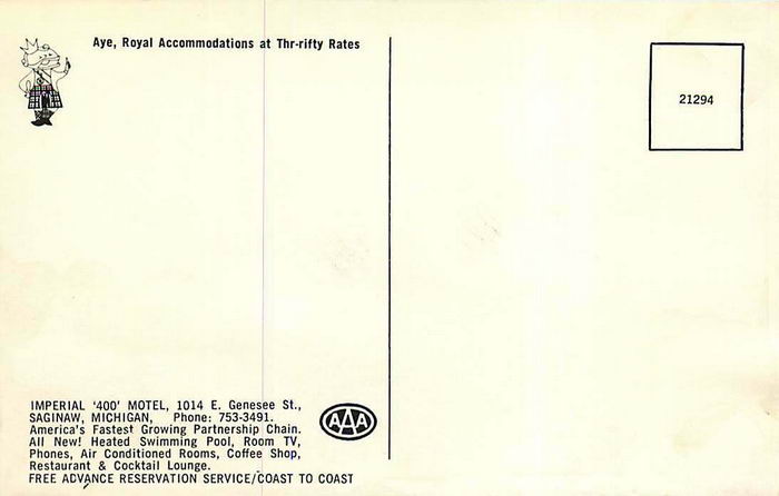 Imperial 400 Motel - Old Postcard Photo Of Saginaw Location (newer photo)